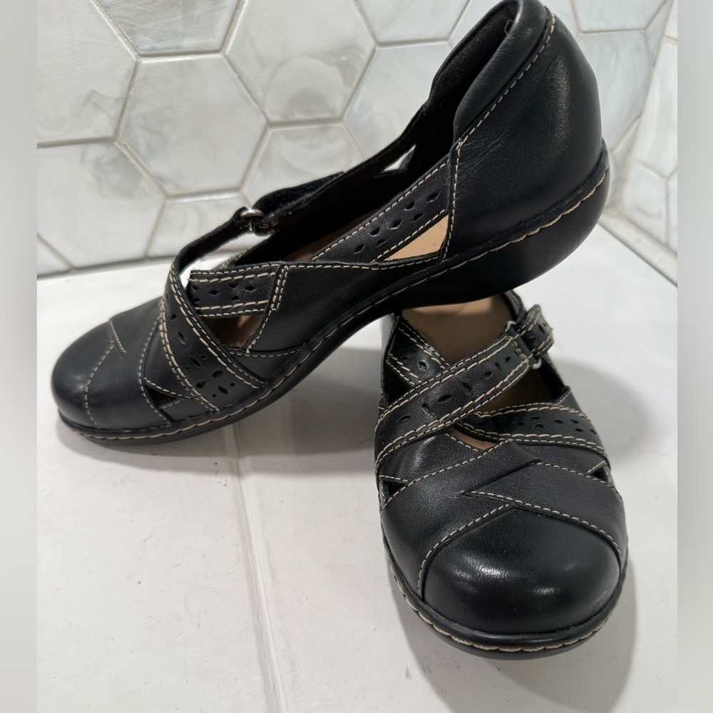 Clark’s Ashland Spin Q Slip On Loafer Black Leather Size 8.5 Flats Cushioned